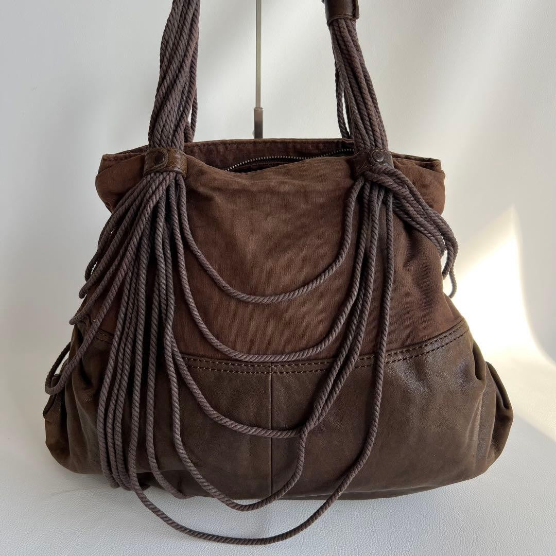 Diesel 2000s Brown Leather Shoulder Bag with Fringe Large