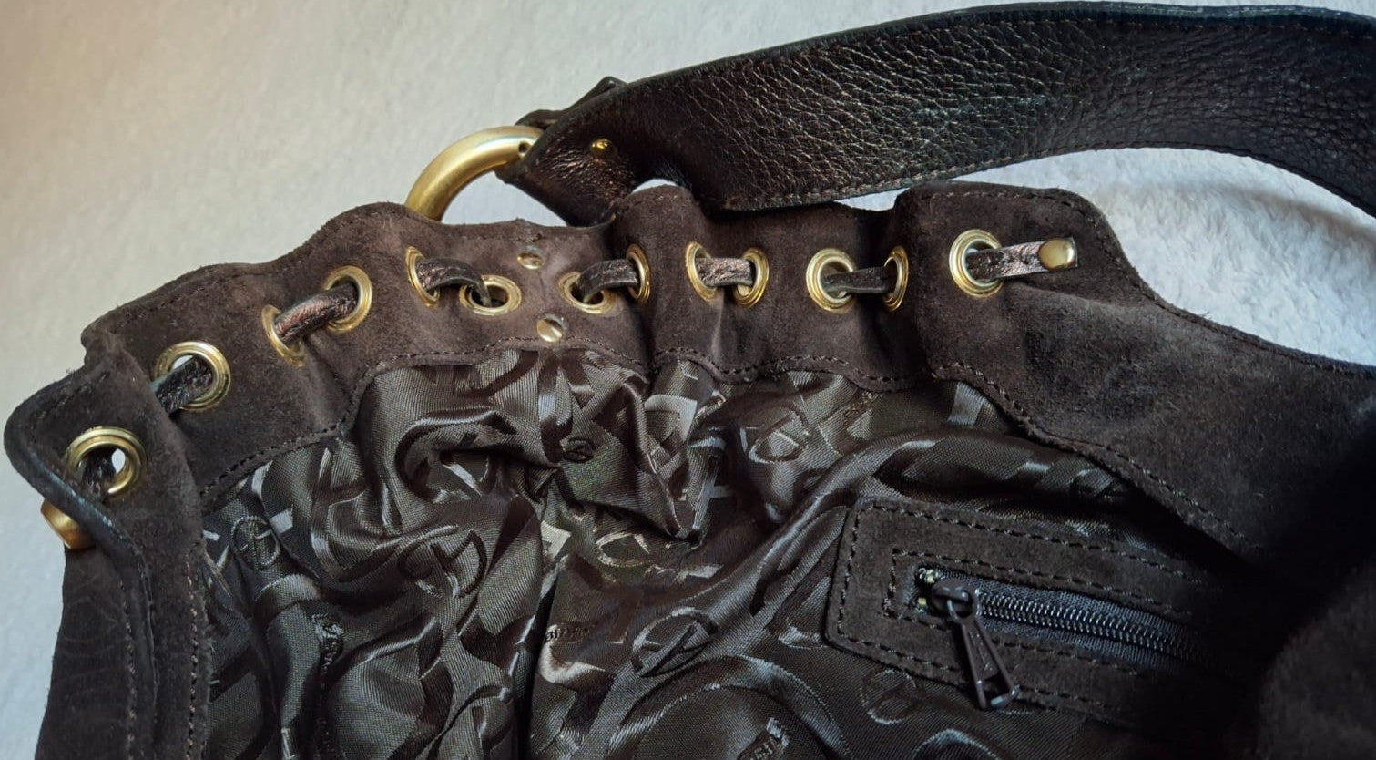 Francesco Biasia Brown Leather and Suede Medium Shoulder Bag with Tassels