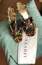 Vintage Casadei Leopard Rhinestone Sandals Y2K Crystal Slingback Heels 9.5 Flaw