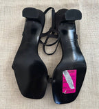 Valerie Stevens España Vintage Black Satin Sequin Floral Strappy Kitten Heels