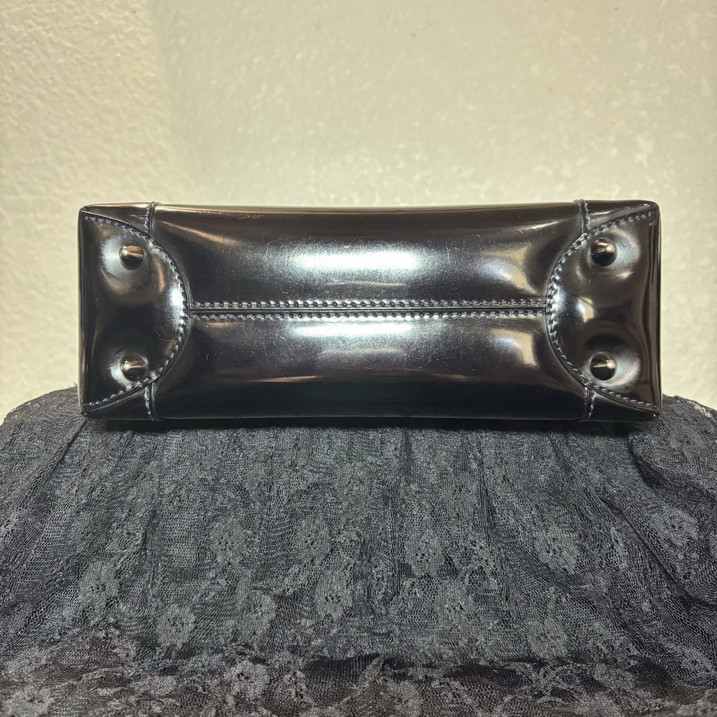 Auth Christian Dior Vintage 1999 Malice Pearl Bag Black Patent Leather Gunmetal