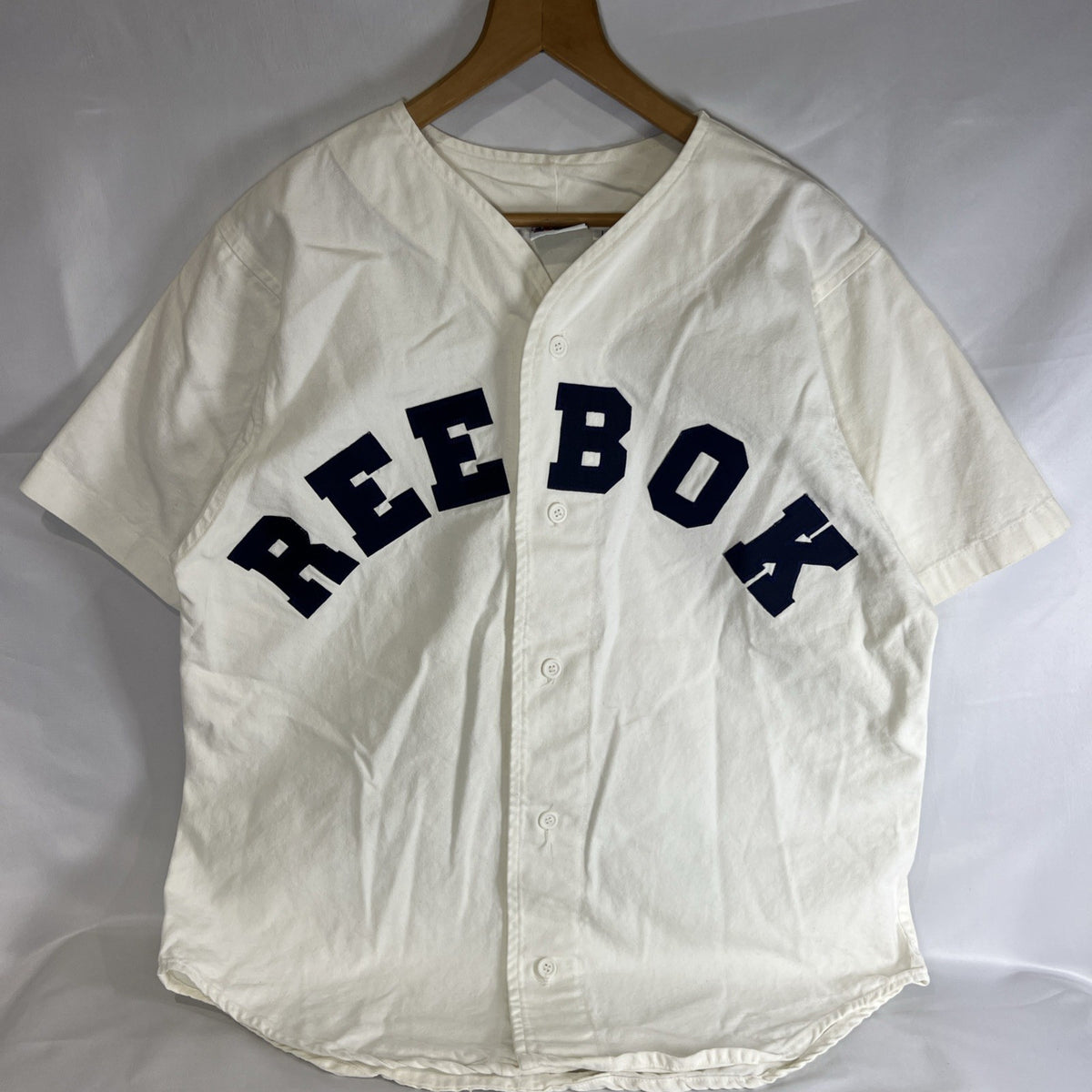 Reebok 1990s Classic Spellout Baseball Jersey White Navy Large