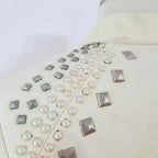 Double D Ranch Studded Ivory Leather Biker Jacket Medium
