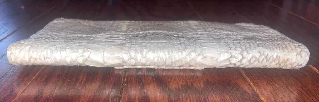 R&Y AUGOUSTI Python Snake Skin Leather Snap Wallet Clutch Ivory Brown Vintage