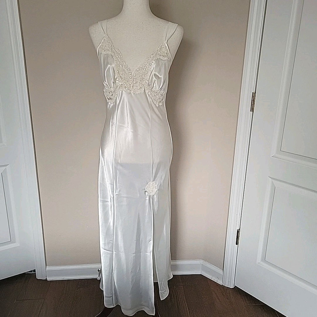 Vintage Victorias Secret Ivory Slip Dress Womens Size M Sequins Lace Bridal Y2K