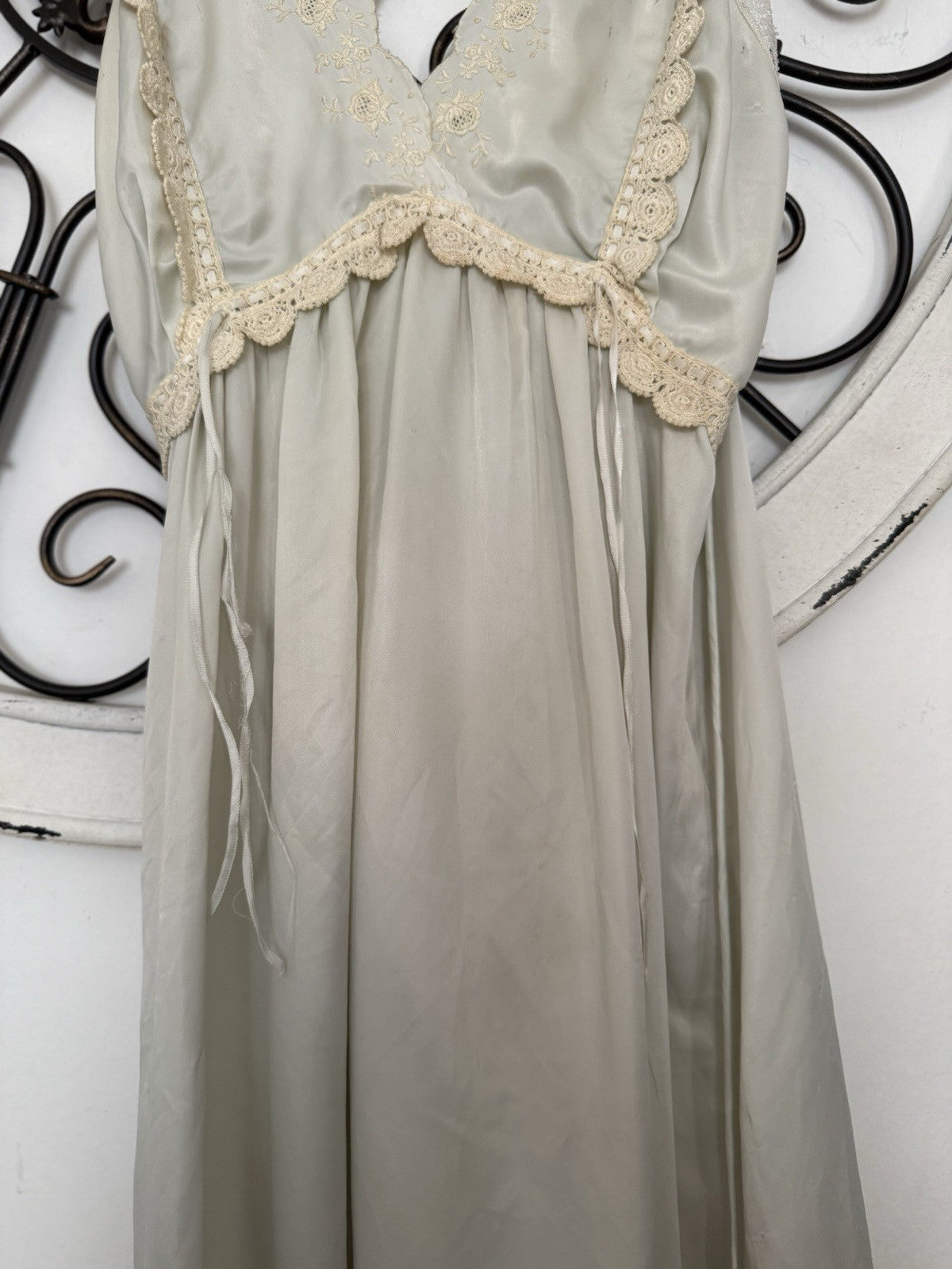 Vtg 70s Christian Dior Lingerie Ivory Lace Silk Nightgown Slip Womens Small