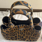 PRADA Canapa Leopard Print 2Way Tote Bag Brown Canvas USED from Japan #SA