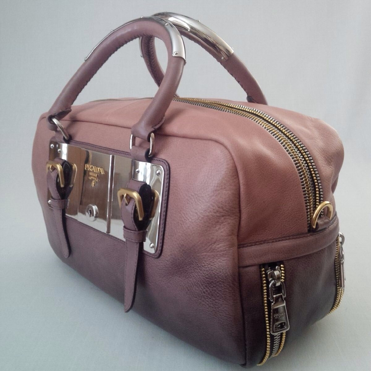 Prada Bauletto Leather Handbag Ardesia Nudo