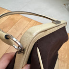 Prada Archive Vintage Y2K Bag 2000s Leather Shoulder Pu Brown Beige Silver Used