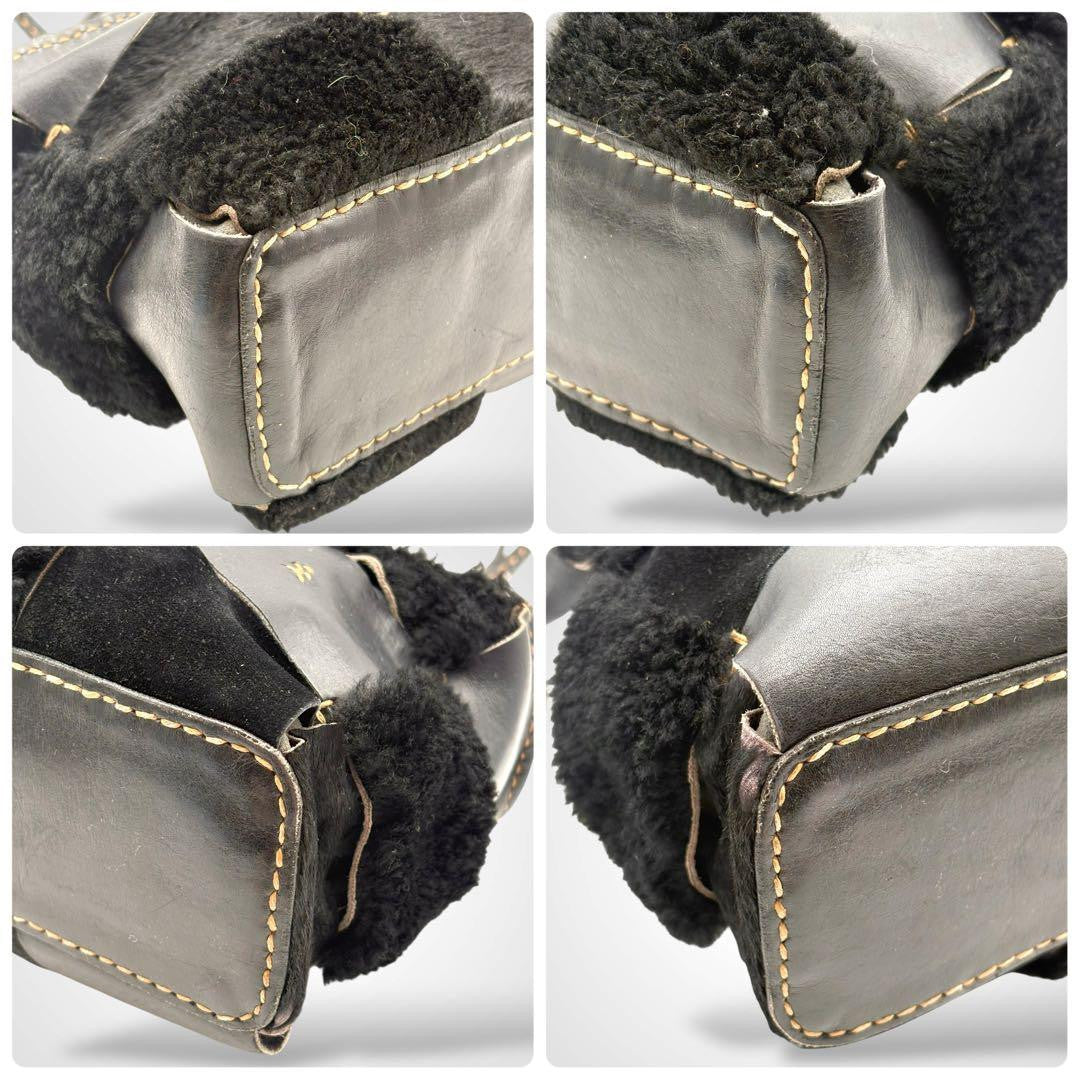 Henry Beguelin Patchwork Leather Shoulder Bag Black Shearling Calf Hair