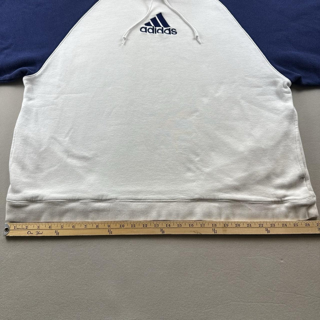 Vintage Adidas Hoodie Sweatshirt Mens XL White Blue Raglan Fleece 3 Stripes y2k