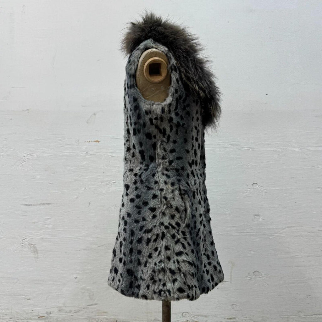 Vintage Y2K Stenciled Rabbit and Raccoon Fur Vest