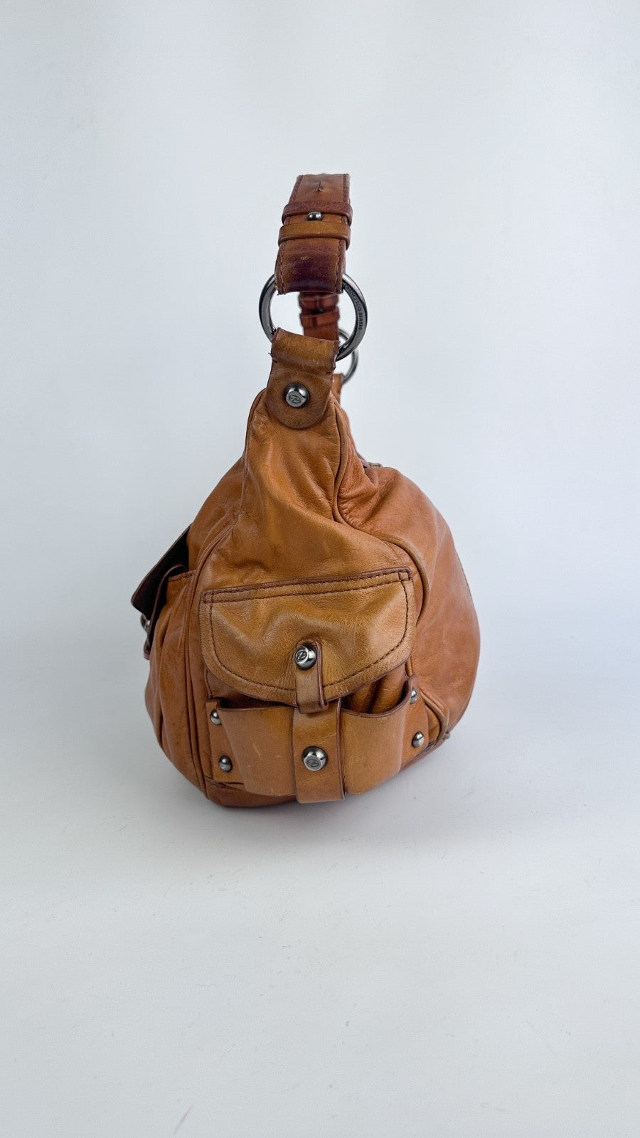Francesco Biasia Tan Brown Leather Hobo Shoulder Bag Y2K