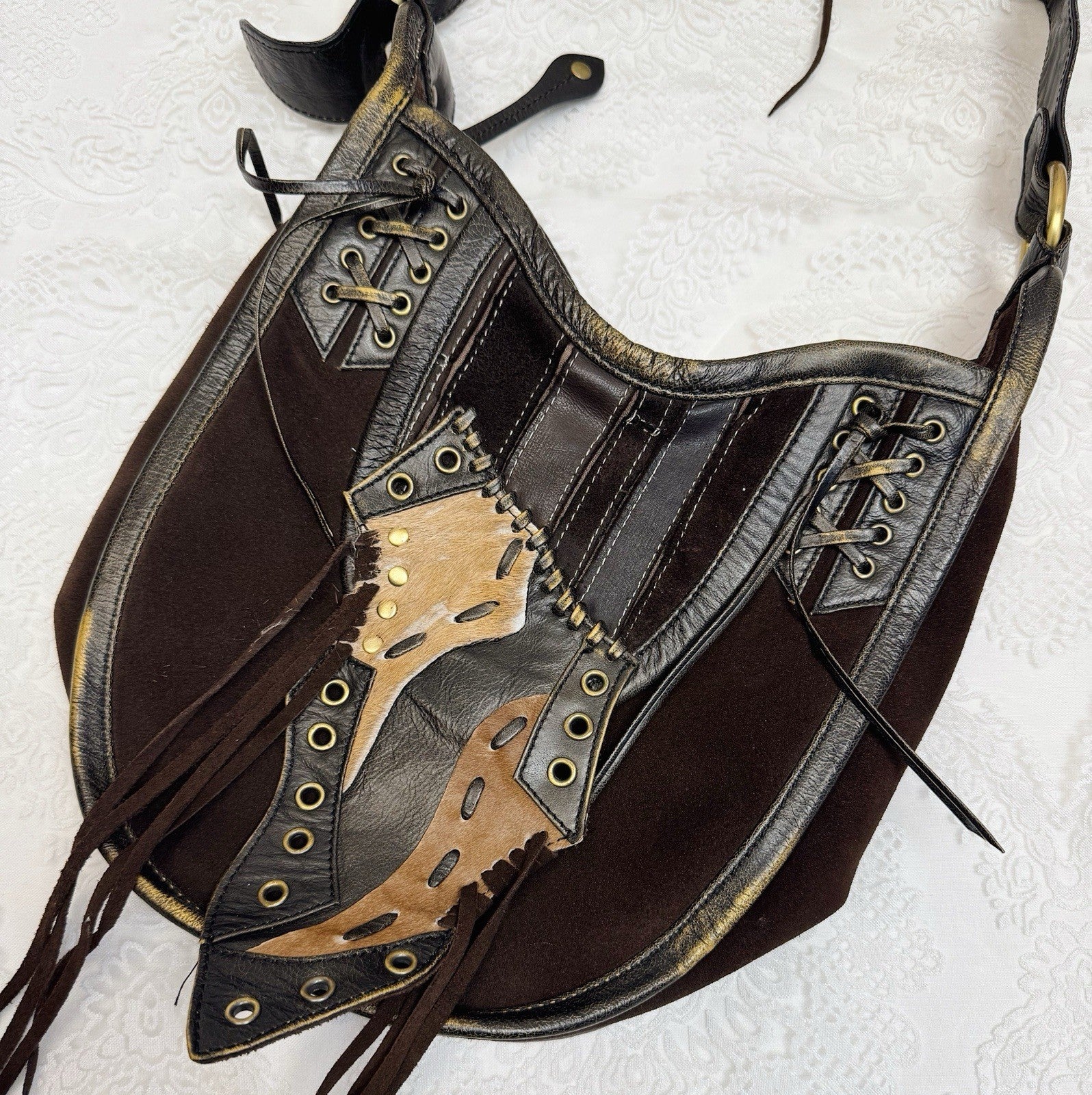 Francesco Biasia Suede Leather Patchwork Hobo Bag