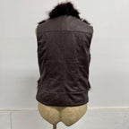 Vintage Y2K Chocolate Leather and Fox Fur Moto Vest