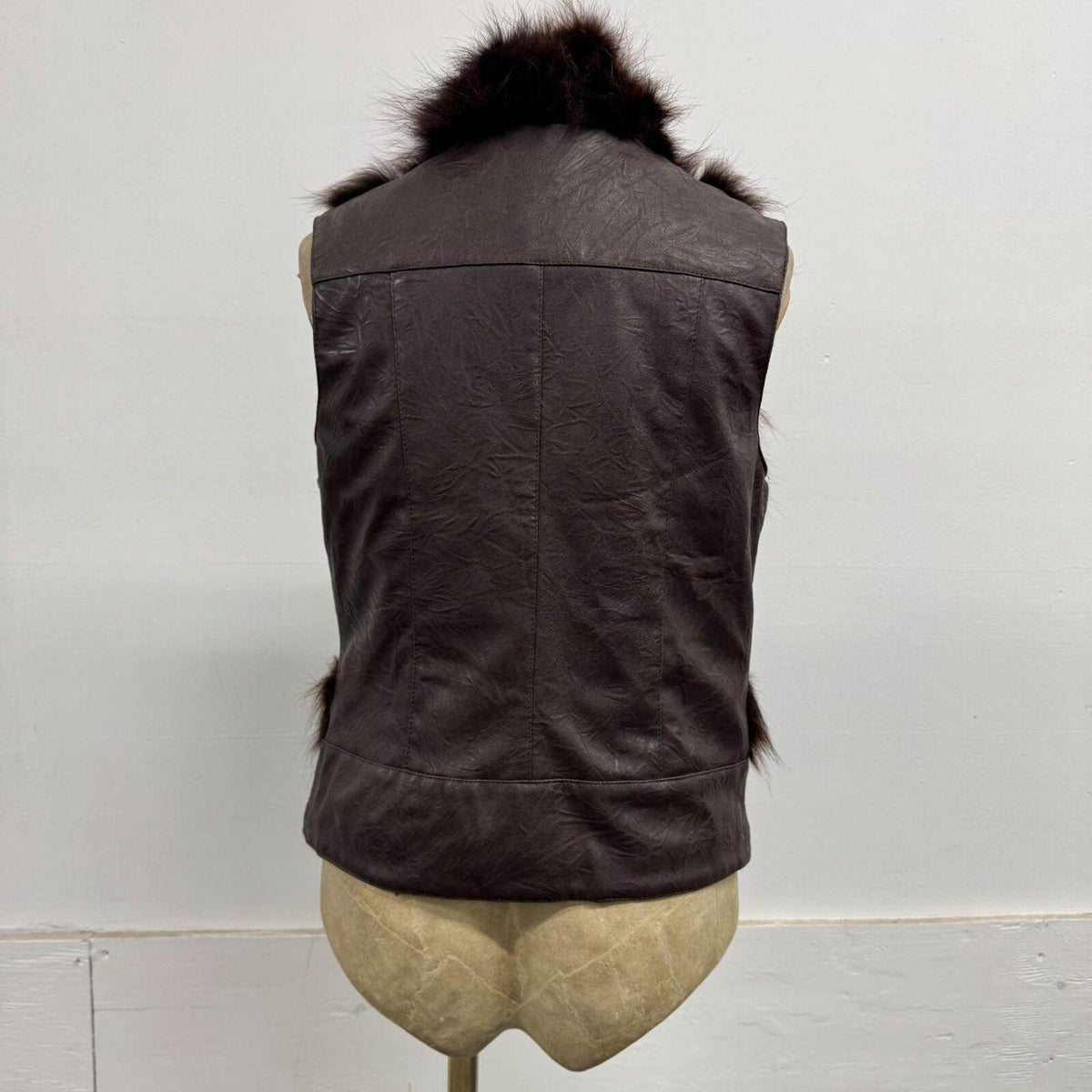 Vintage Y2K Chocolate Leather and Fox Fur Moto Vest