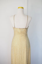 Vintage 90s Gold Beaded Sequin Silk Halter Gown Size S