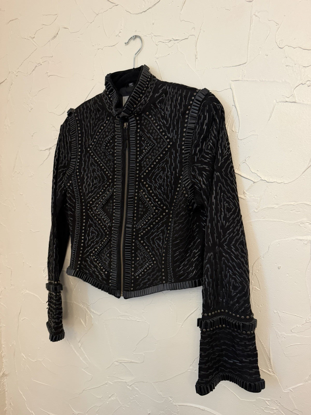 Double D Ranch Studded Leather Suede Jacket in Black, Size S