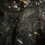 Vintage 1800's Victorian Gothic Black Lace Capelet w/ Beads  + Ruffle Size Small