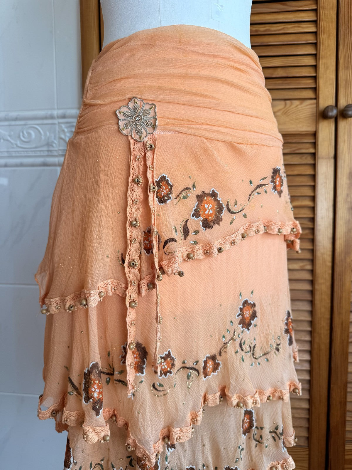Lululemon Silk Orange Floral Beaded Cami and Skirt Set XS