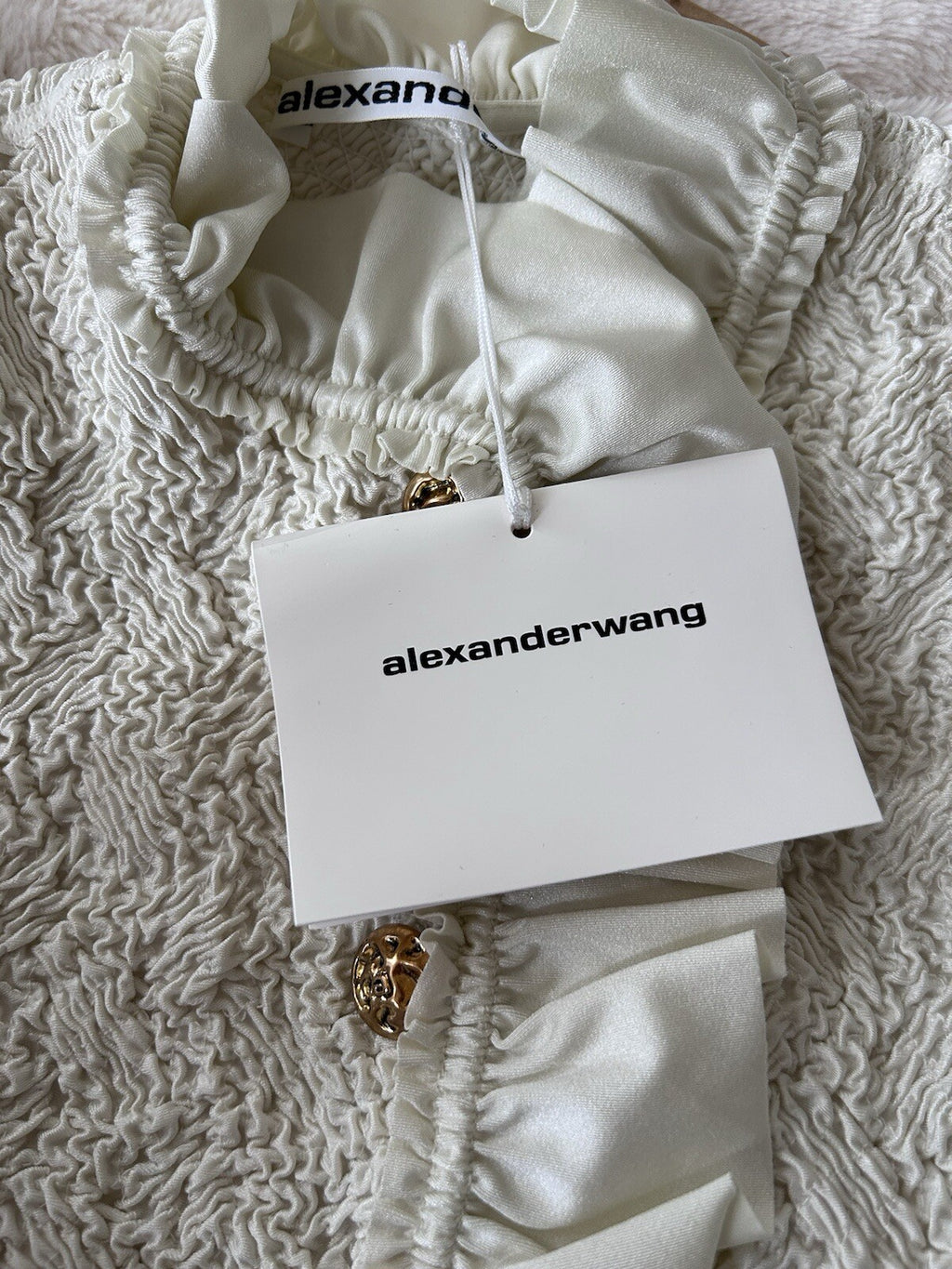 Alexander Wang Smocked Ruffle Long Jacket Dress S In Vintage White