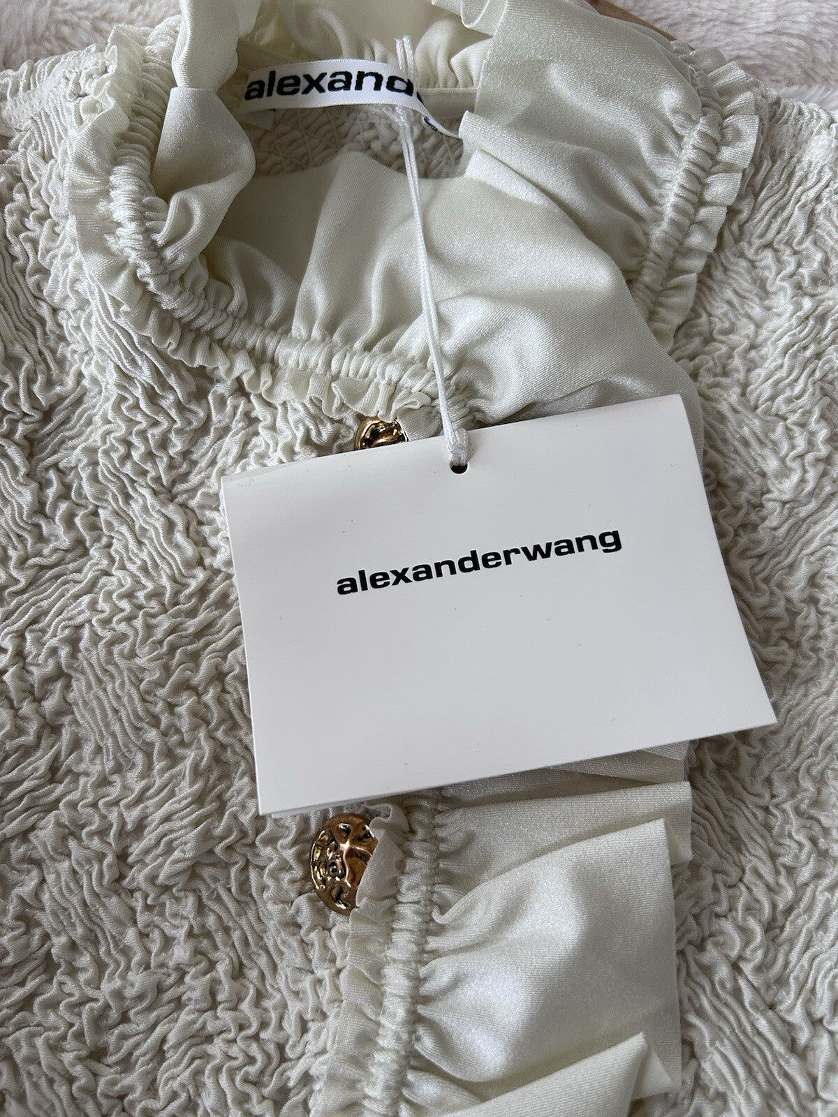 Alexander Wang Smocked Ruffle Long Jacket Dress S In Vintage White