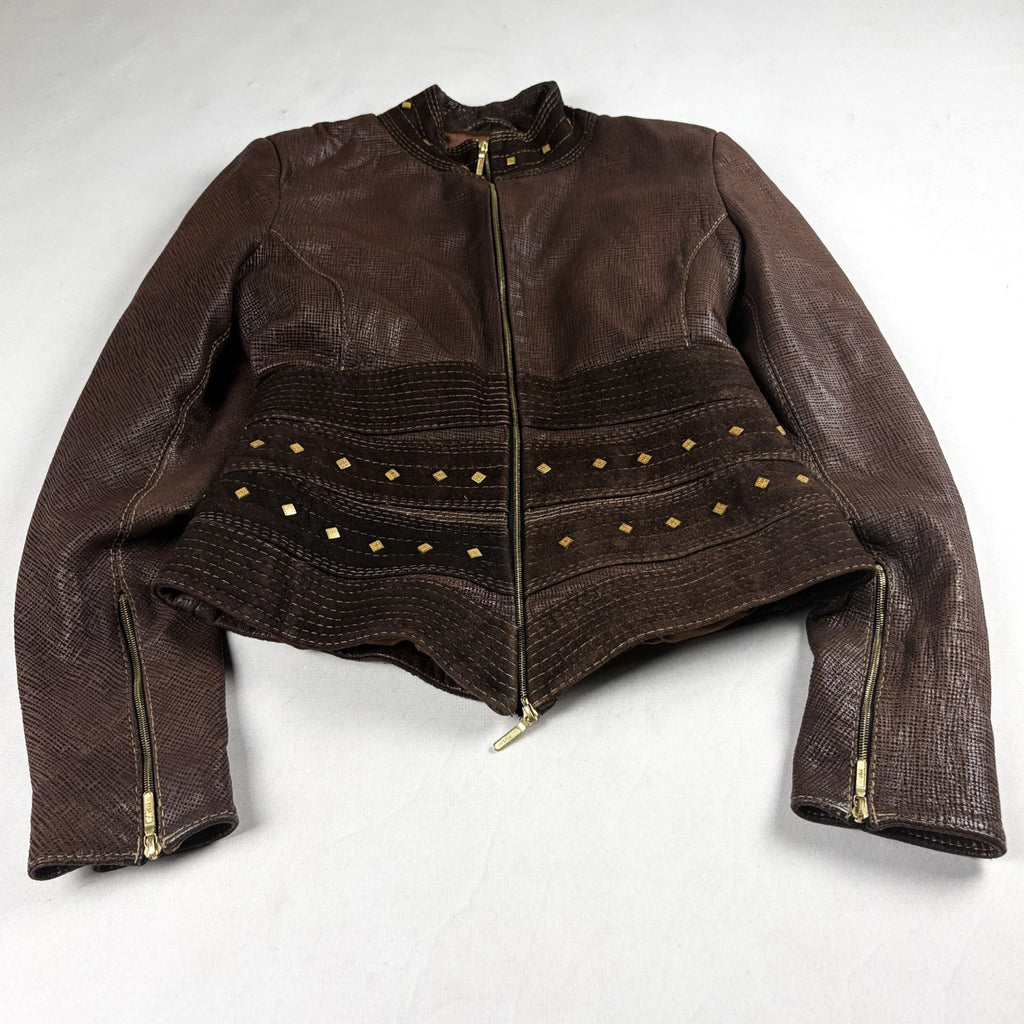 Riri Studded Leather Jacket Brown Small