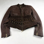 Riri Studded Leather Jacket Brown Small