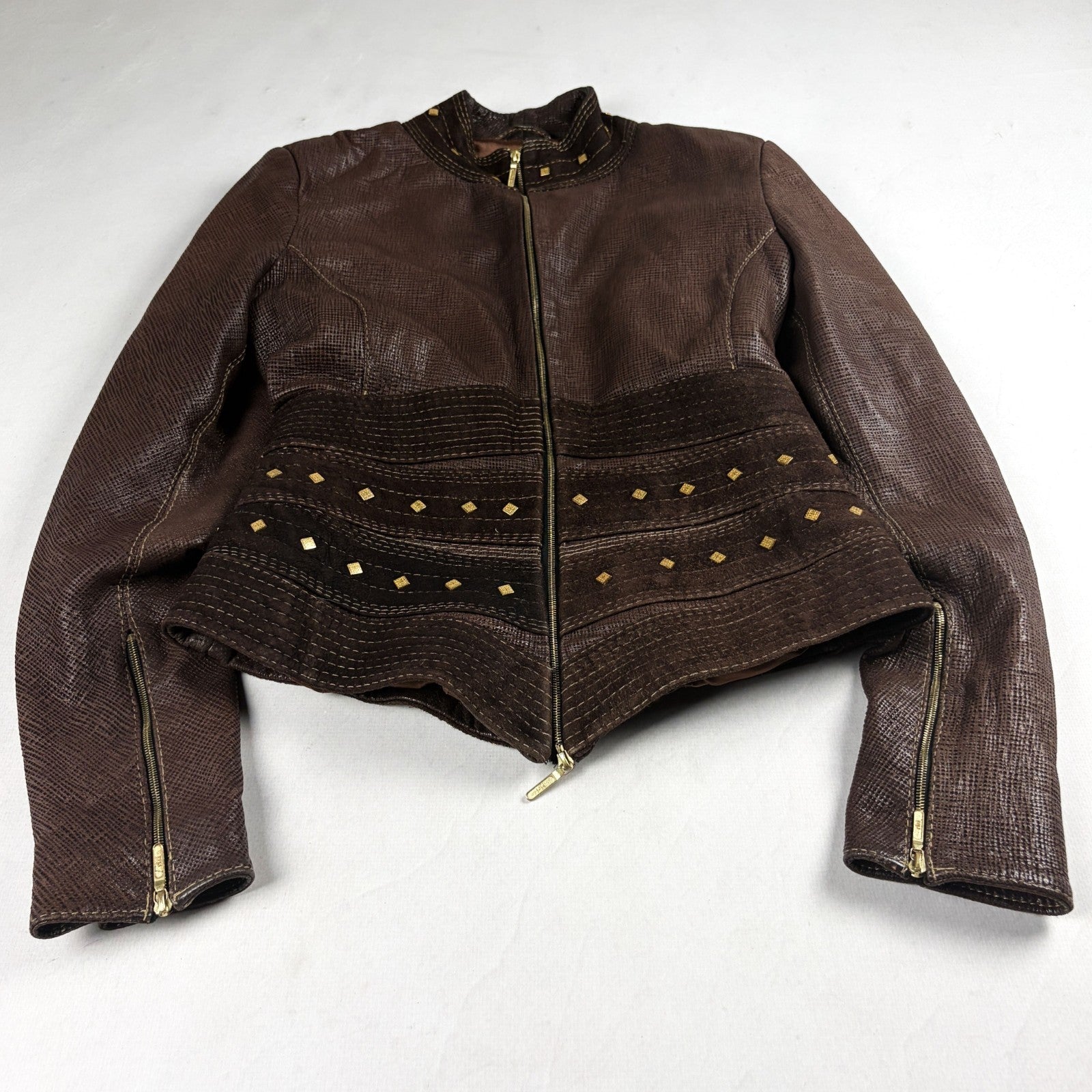 Riri Studded Leather Jacket Brown Small