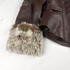 Together Vintage Leather Jacket Small Brown with Fur Trim