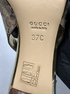 Gucci Vintage GG Monogram Canvas Slingback Pumps Leather Cap Toe EU 37