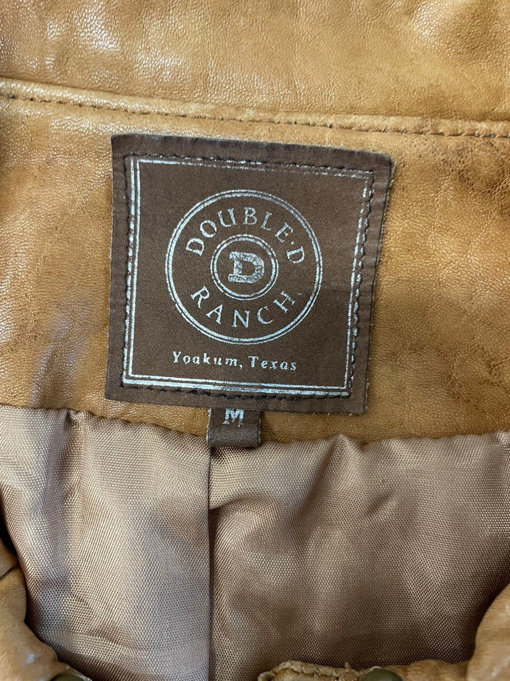 Double D Ranch Leather Jacket Brown Fringe Studded Western Medium