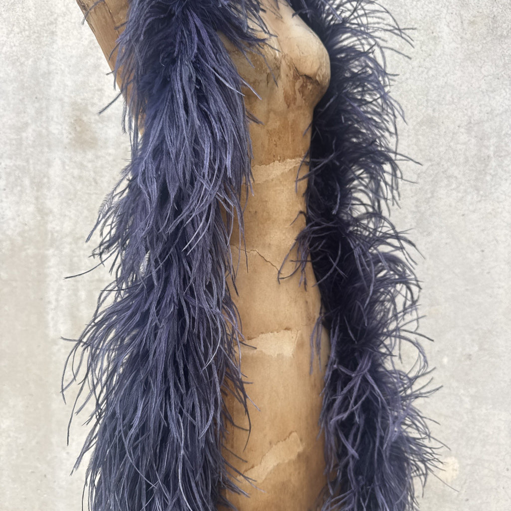 Vintage 1930s Navy Ostrich Feather Boa Scarf Shawl Old Hollywood Dress Accent