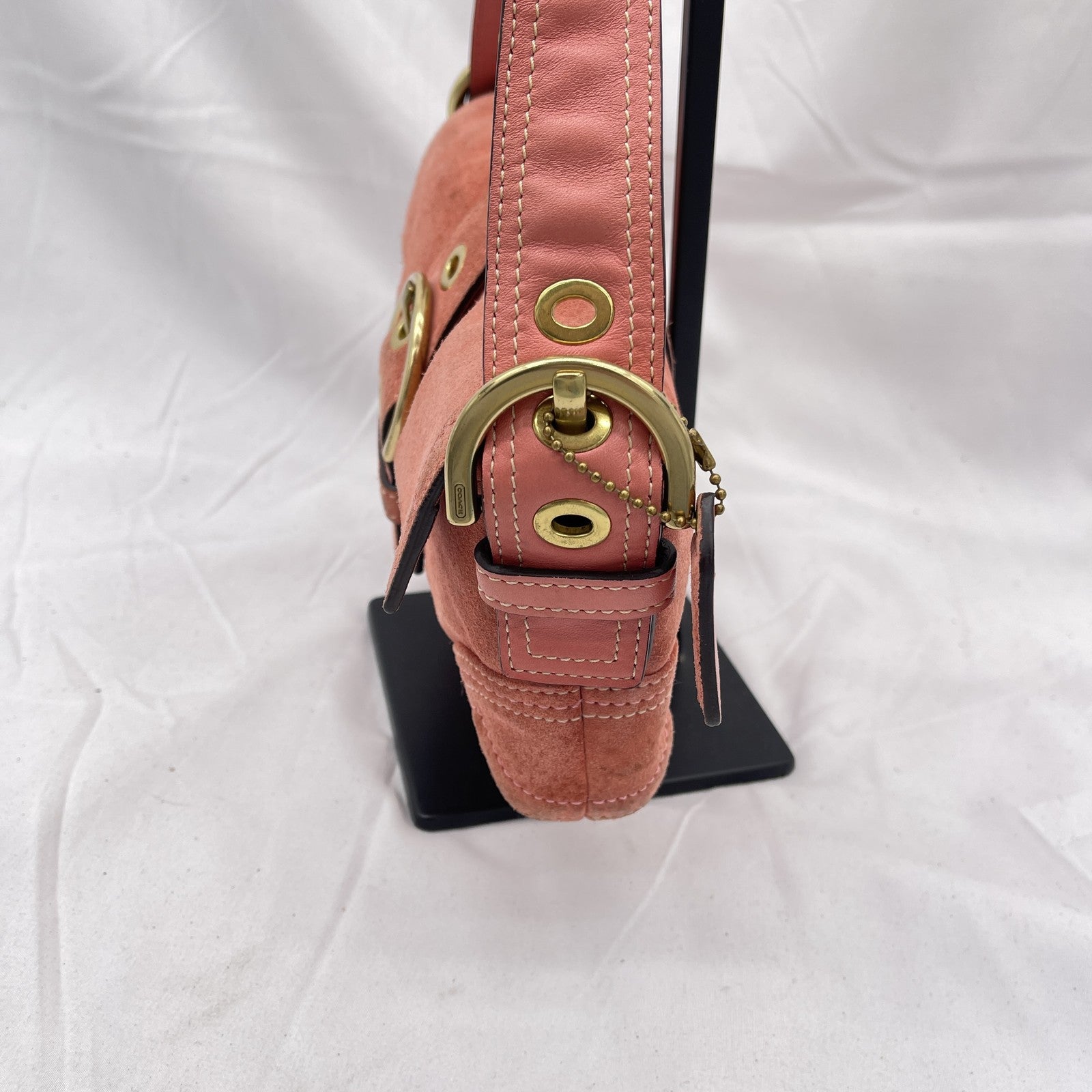 Vintage Coach Y2K Demi Soho Flap Shoulder Bag Suede 8A18 Salmon Pink Pre-Owned