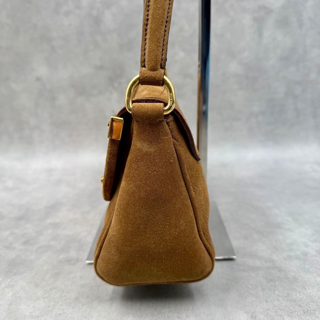 PRADA Y2K Shoulder Hand Hobo Bag Brown Suede Leather Women's Authentic Used