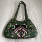 Isabella Fiore Green Floral Abstract Studded Shoulder Bag