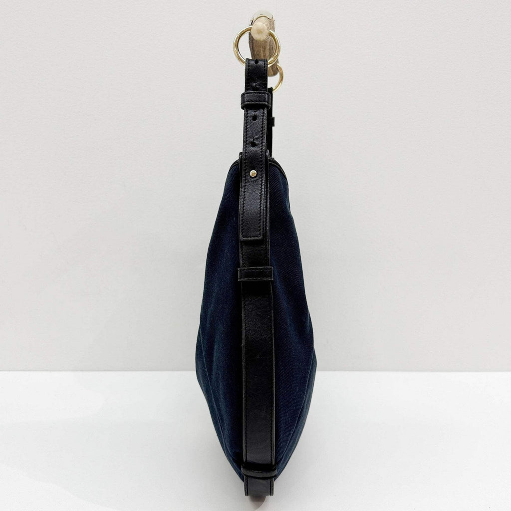 SAINT LAURENT Mombasa YSL Logo Navy Blue Canvas Shoulder Bag