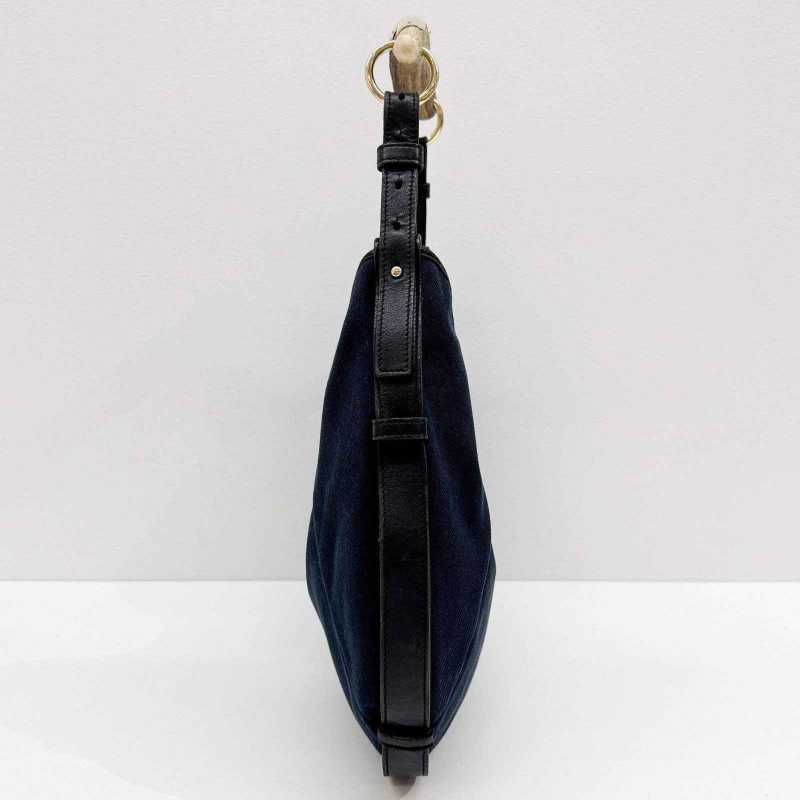 SAINT LAURENT Mombasa YSL Logo Navy Blue Canvas Shoulder Bag