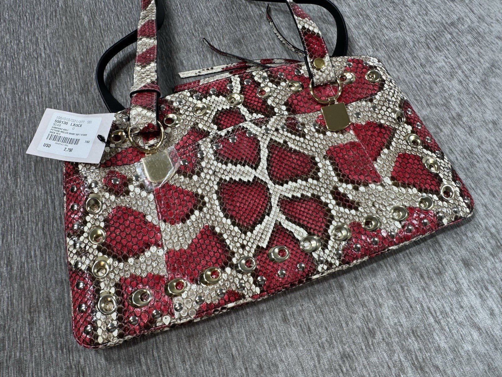 Gucci Python Arli Bag Purse Handbag Rock Red Snakeskin Exotic Studs w Tags