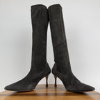 Womens Manolo Blahnik Pamfilo Stretch Gray Suede Pull On Stiletto Boots Size 40