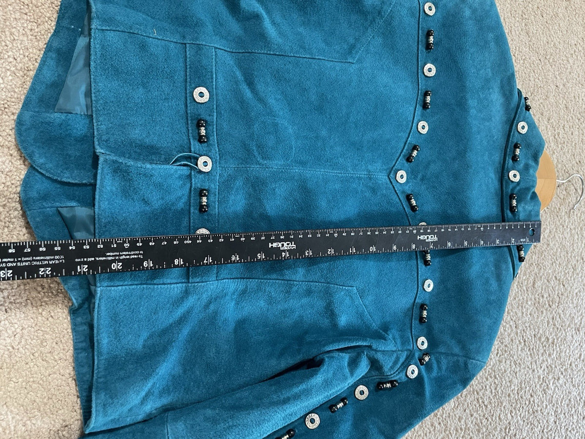 Cripple Creek Suede Leather Jacket Fringed Studded Beaded Teal Women's Large