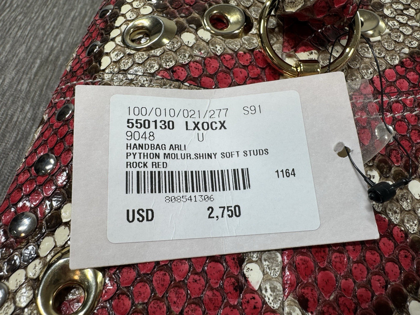 Gucci Python Arli Bag Purse Handbag Rock Red Snakeskin Exotic Studs w Tags