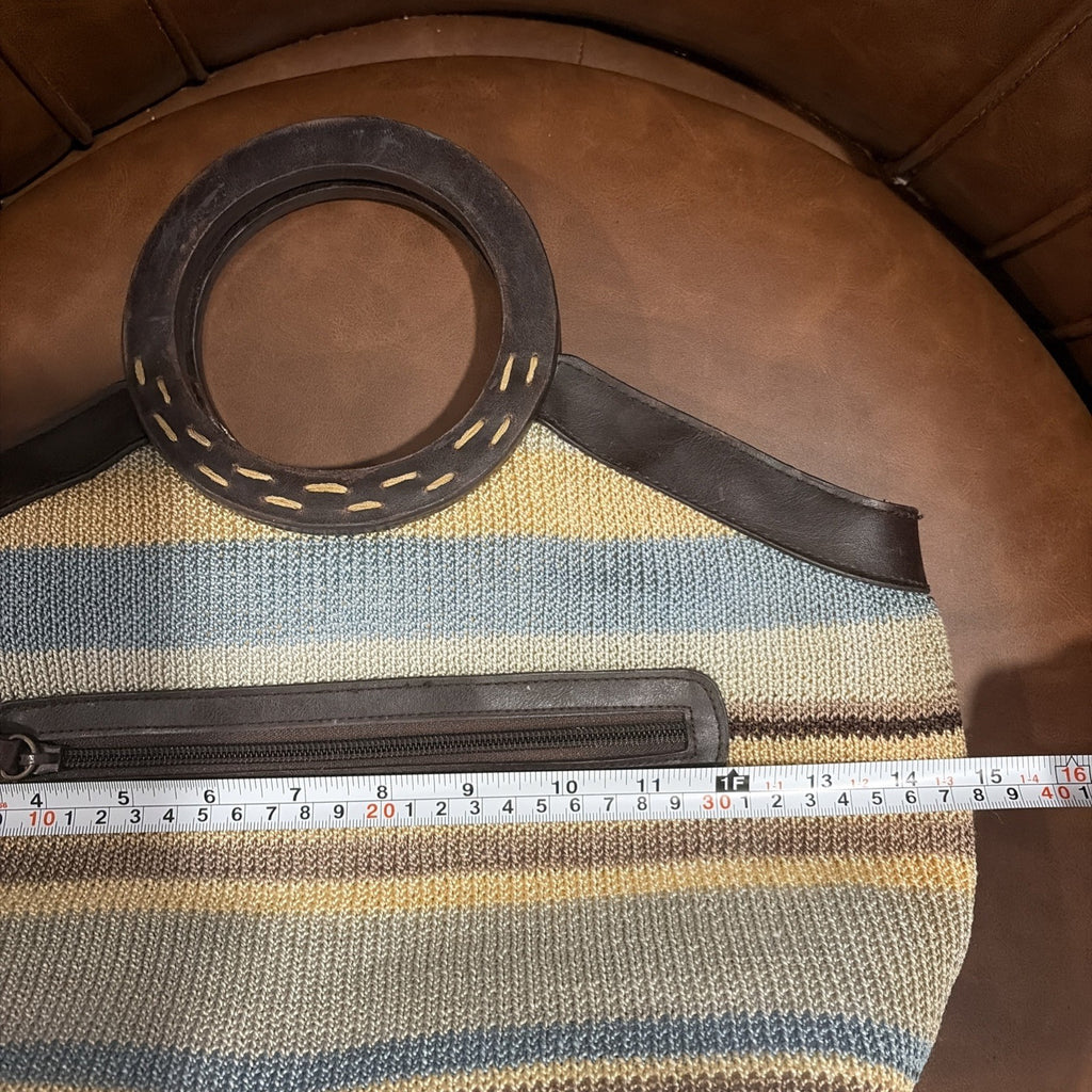 Vintage 1990s Y2K Knit Woven Handle Bag Brown Trim