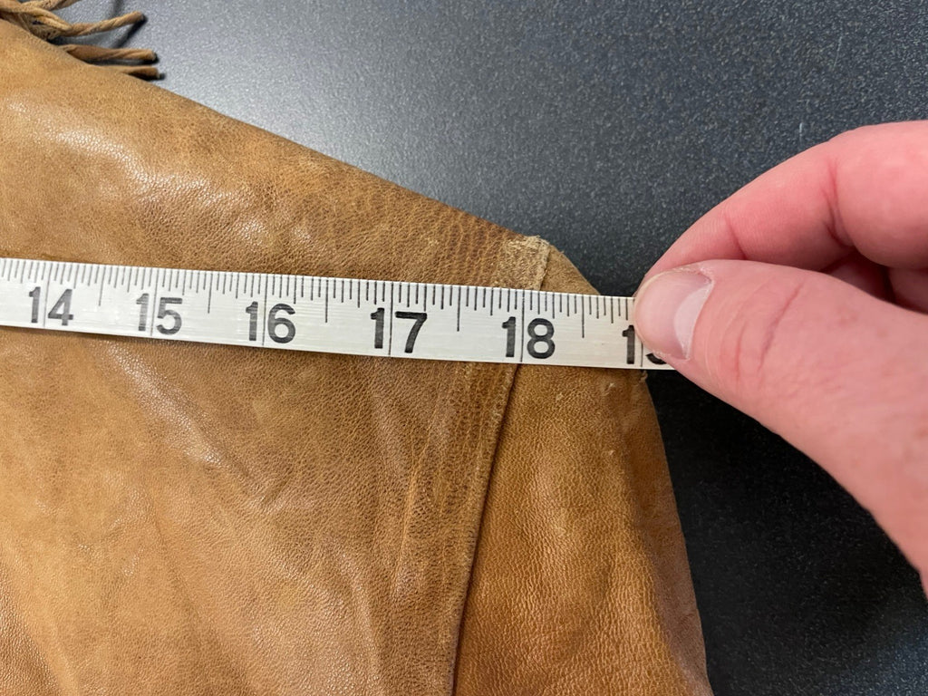 Double D Ranch Leather Jacket Brown Fringe Studded Western Medium