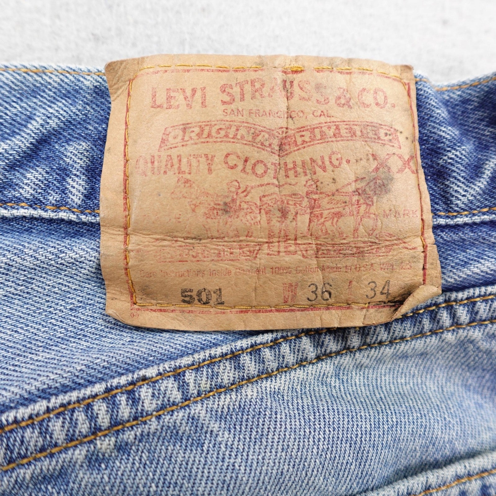 Vintage Levis Jeans Men 36x34 Blue Denim 501 Button Fly Faded Distressed 90s USA