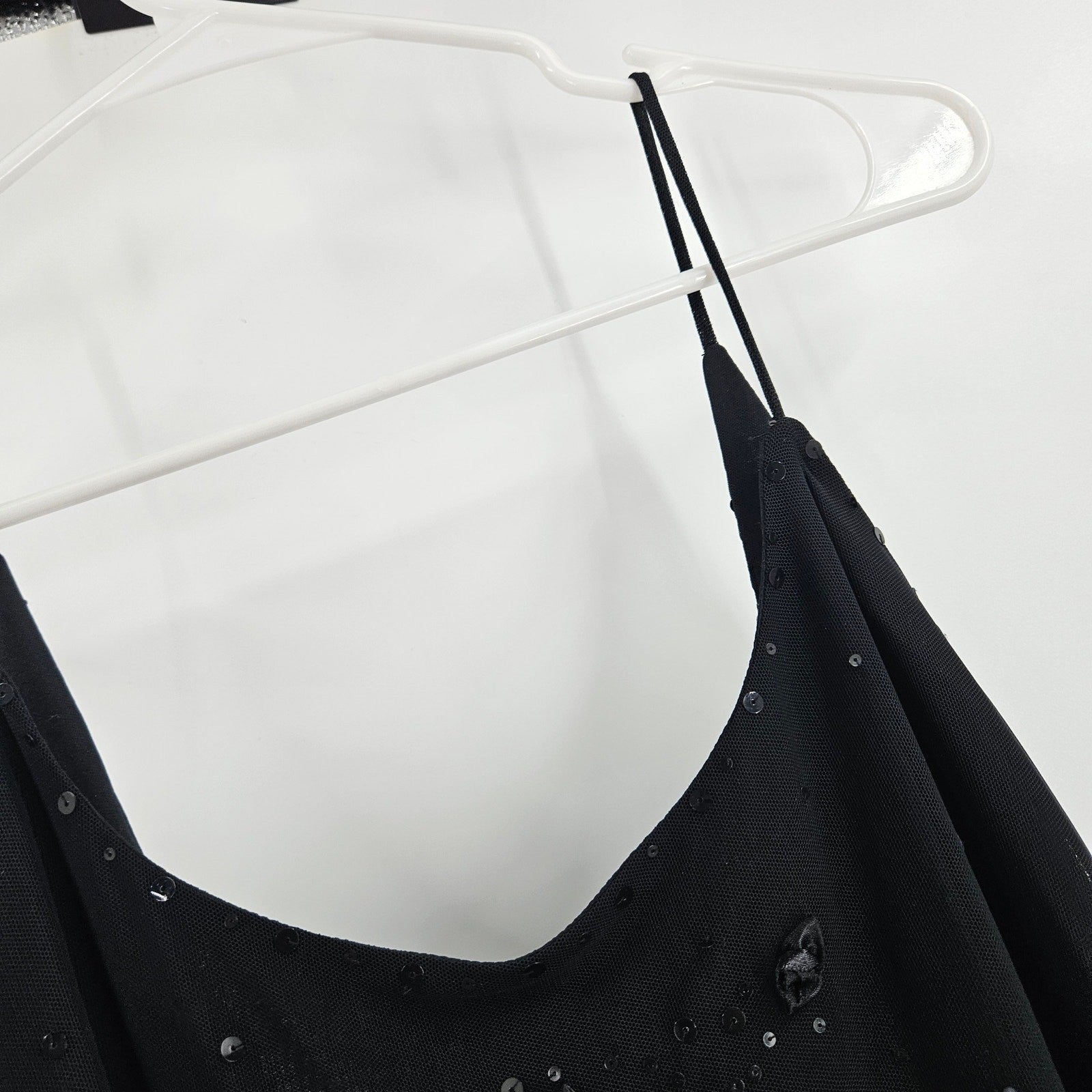 Vintage Cache Dress Black Sequin Flower Mesh Cami