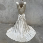 Vintage 1930s White Candlelight Silk Satin Gown Bias Cut Wedding Bridal Dress