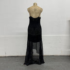 Vintage Y2K Black Heavily Beaded Silk Tassel Dress