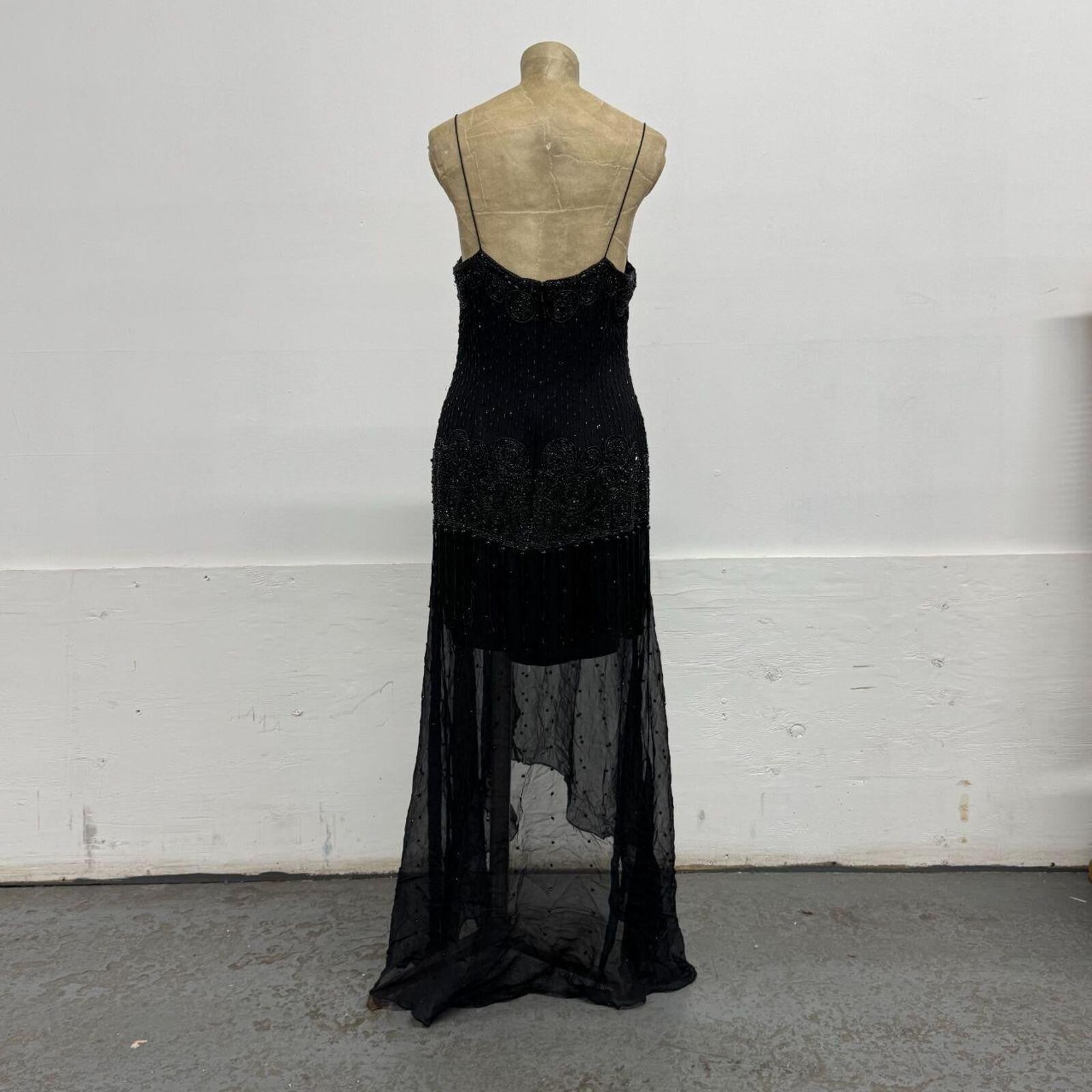 Vintage Y2K Black Heavily Beaded Silk Tassel Dress