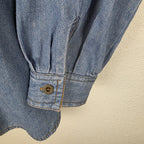 VTG Womens Denim Shirt Western Leather Lace Up Collar Pockets Long Sleeve M
